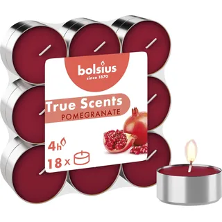 Bolsius – 18 Teelichter – Granatapfel – Brenndauer: 4 Stunden – Innendekoration – natürliche Extrakte – mit natürlichem veganem Wachs