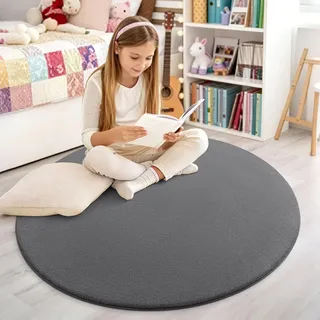 Homaxy Moderner Teppich Wohnzimmer 120x120 cm Rund Kuscheliger Flauschig Weich waschbar Teppiche Anti-Rutsch Unterseite Kurzflor Matte fürs Flur, Kinderzimmer, Schlafzimmer, Dunkelgrau