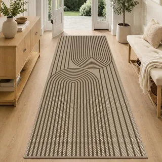 VSIWB Teppich Läufer Flur 80x200 cm Jute Aussehen Küchenteppich Waschbarer | Rutschfest Kurzflor Küchenläufer Braun Outdoor Teppiche für Küche, Wohnzimmer, Schlafzimmer, Diele, Eingang, Balkon