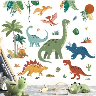 decalmile Wandsticker XXL Dinosaurier Groß Boho Wandtattoo Kinder Dino Dschungel Palme Baum Wandaufkleber Babyzimmer Kinderzimmer Jungen Wanddeko