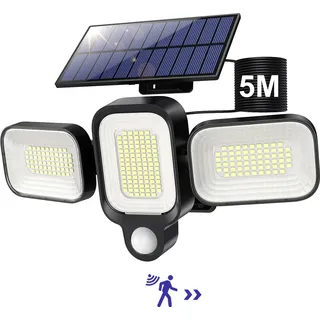 2500lm Led Solarleuchten Mit Bewegungsmelder 330° 3 Köpfe Garten Solarlampen mit Fernbedienung Für Außen Solar Wandleuchte Aussenlampe Gartenleuchten