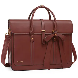 MOSISO 16 Zoll Laptoptasche für Damen, 15-15,6 Zoll PU Leder Laptop Umhängetasche Umrüstbar auf Rucksack, Lässig Handtasche Aktentasche Arbeit Reisen Tasche mit Schleifenknoten, Braun