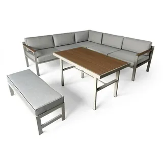 greemotion - Gartenlounge-Set Miami Aluminium-Holz-Optik inkl. Auflagen & Tisch 142x75x64,5 cm - Lounge-Set wetterfest - Für Garten & Terrasse - modern, grau