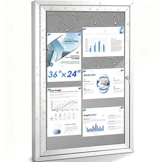 Swansea Pinnwand für den Außenbereich, abschließbar, Stoff, bruchsicher, Wandhalterung, Nachrichtenbrett mit Schwingtür, 91,4 x 61 cm, Grau