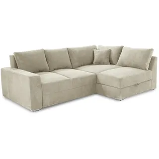 luma-home Ecksofa-Dauerschläfer Boxspring Federkern Topper Bettkasten, seitenverkehrt montierbar B260/T181/H88 cm, Cord Beige Grau / 15235 , Textil , Füllung: Polyurethan (PUR),Polyurethan (Pur) , L-Form,L-Form , 260x181 cm , Wohnzimmer, Sofas & Couches, Wohnlandschaften, Ecksofas