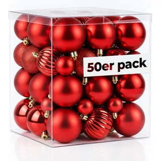 4smile Weihnachtskugeln 50er Rot mit 4 Designs glänzend matt glitzernd Kürbiskugeln 3 4 6cm edle Christbaumkugeln hochwertige Weihnachtsdeko für Festtage