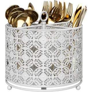 360° drehbarer Utensilien-Caddy Arbeitsplatte Besteck-Caddy Halter mit 4 Fächern erhöhter Besteck-Organizer mit Griff für Party Küche Theke Büro Schwarz (weiß)