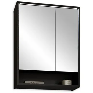 BERLIN Spiegelschrank Bad mit LED-Beleuchtung in Schwarz - Moderner Badezimmerspiegel Schrank mit viel Stauraum - 60 x 75 x 20 cm (B/H/T)