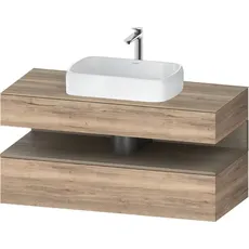 Duravit Qatego Konsolenwaschtischunterbau, 1 Auszug, 1 Schubkasten, Ausschnitt mittig, 1200x550x600mm, Nische Eiche Terra, QA4732035, Farbe: Eiche Marmoriert/mit Nischenbeleuchtung