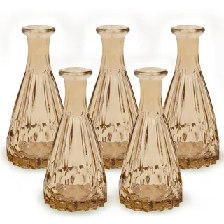 Blümelhuber 5X Kleine Vase Glas Deko Hochzeit - Vase Klein - Vase Modern - Boho Hochzeit Deko Frühling - Pflanzen Deko Trockenblumen Set - Boho Deko (Taupe)