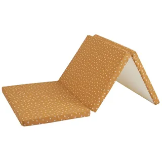 CANDIDE - Faltbare Babymatratze, 3 Teile, 60 x 120 x 4 cm, Reisematratze, Schlafplatz 20 kg/m3, ohne Behandlung, abnehmbarer Bezug, Transporttasche (Camel)