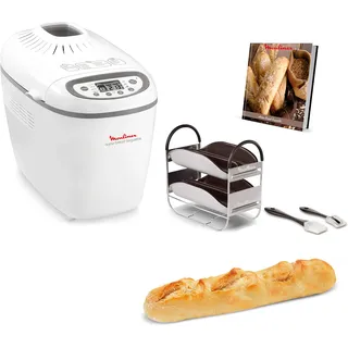 Moulinex OW6101 Home Bread Baguette Brotbackautomat|für bis zu 1,5 kg Brot|16Programme|hausgemachtes Brot|antihaftbeschichtete Brotform| inkl.Baguettebleche &Rezeptheft|1650W|29x27x33cmWeiß