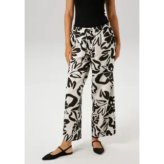 Schlupfhose ANISTON CASUAL, Damen, Gr. 36, N-Gr, schwarz-weiß (wollweiß, schwarz), Web, Obermaterial: 84% Viskose, 16% Leinen, Leinenoptik, bedruckt, figurumspielend knöchellang, Hosen Schlupfhose, mit großflächigen Blättern bedruckt, Topseller