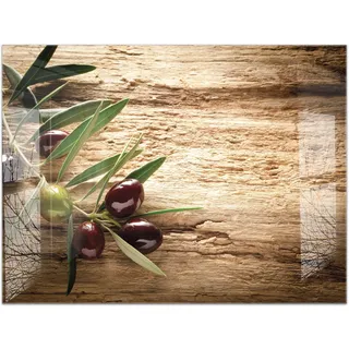 timalo Küchenbild aus Acrylglas modernes Wandbild Glasbild Deko Küche XXL Acryl-Bild wie Glas | 80x60cm Oliven altes Holz Olivenzweige, Mediterrane Küche