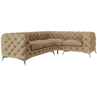 S-Style Möbel Ecksofa Chesterfield Laura Beige Samt, Ottomane rechts , Textil , Echtholz,Buche, Birke , Füllung: Polyetherschaumkern,Polyetherschaumkern , Eckteil, L-Form, Ottomane rechts,L-Form , 264x204 cm , Blauer Engel, FSC Mix, Oeko-Tex®, Hergestellt in Europa , Wohnzimmer, Sofas & Couches, Wohnlandschaften, Ecksofas