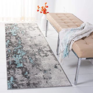 SAFAVIEH Abstrakt Teppich für Wohnzimmer, Esszimmer, Schlafzimmer - Adirondack Collection, Kurzer Flor, Türkis und Grau, 76 X 183 cm