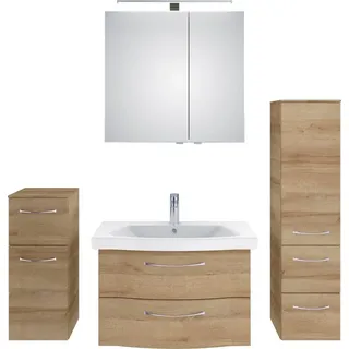 Saphir Badmöbel-Set »6005 Sprint 4-teilig, Keramik-Waschtisch mit LED-Spiegelschrank«, (5 St.), Unterschrank, Midischrank, inkl. Türdämpfer, 4 Türen, 5 Schubladen, braun