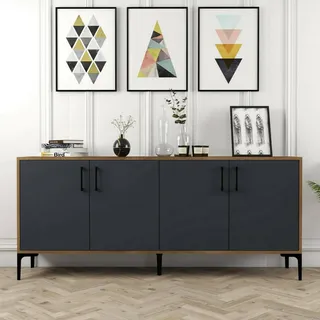 Dmora - Kommode Orionis, Wohnzimmerbuffet, Wohnzimmer-Sideboard, Moderne Küchen-Speisekammer, 180x35h78 cm, Walnuss und Anthrazit
