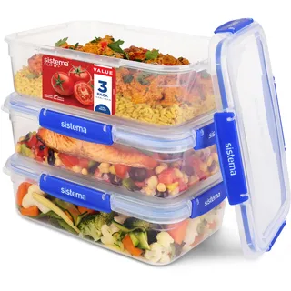 Sistema KLIP IT PLUS Frischhaltedosen Set | 2,2 l | auslaufsichere, stapelbare und luftdichte Vorratsdosen mit Deckel | geeignet für Kühl-/Gefrierschrank | Brotdose schule | 3 Stück