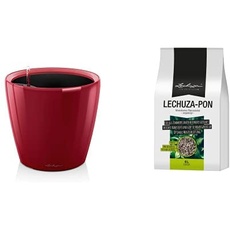 Lechuza 16047 Classico Premium LS 28 Herausnehmbarer Pflanzeinsatz mit patentiertem Griffrahmen, Scarlet Rot Hochglanz, Hochwertiger Kunststoff+ PON 6L Pflanzsubstrat, Neutral