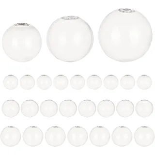 PH PandaHall 32 Stück 20/25/30 mm Mini Glaskugel zum Befüllen, Klar Weihnachtskugeln Flaschen Transparent Befüllbar Kugeln Wunschglaskugel Flasche Glaskugeln Für DIY Schmuck Anhänger Ohrring Basteln