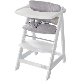 roba Bundle „roba Style” mitwachsender, weißer Treppenhochstuhl und silbergrauer Sitzverkleinerer