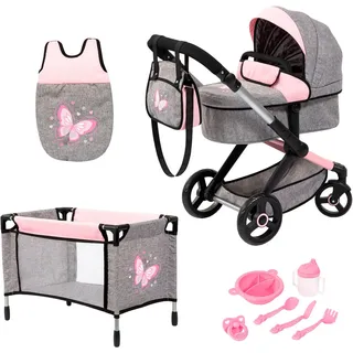 Bayer Design Bayer Kombi-Puppenwagen »Xeo Mega, grau/rosa«, grau