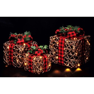 Set 3 Pack Geschenk Weihnachten Rattan Eisen 65 Lichter LED Batterie Inklusive