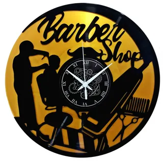 Instant Karma Clocks | Barber Shop ➤ Wanduhr für Friseur | Schönheitssalon | Friseursalon | Ohne Tickgeräusche Vintage Design Geschenkidee (Schwarz und Gold B4)