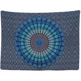 Ulticool - Mandala Blau Wandteppich XXL - 200 x 150 cm - Poster Wand Teppich Tuch Fototapete - Hippie Boho Aesthetic Deko - Wandbehang Strandtuch Vorhang - Accessoires Schlafzimmer Wohnzimmer