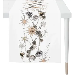 Tischläufer APELT "6204 WINTERWELT, Weihnachtsdeko, Weihnachten", weiß (weiß, silberfarben, natur), B:42cm L:140cm, Baumwolle, Tischdecken, Tischläufer, Digitaldruck
