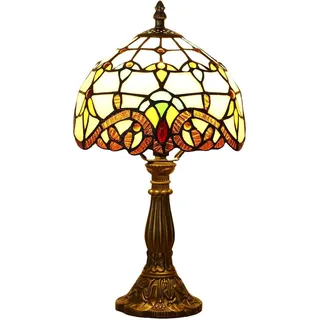 FUMAT Tiffany Tischlampe, Kleine Retro Lampe, Deko Tischleuchte Nachttischlampe, Handcraft Bunte Glas Lampenschirm, für Schlafzimmer Wohnzimmer Büro