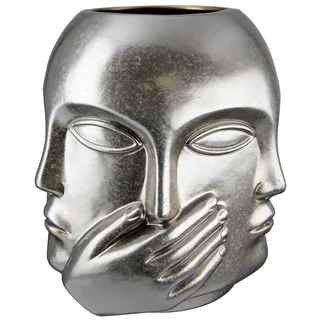 Casablanca by Gilde GILDE Vase Blumenvase aus Keramik - Gesichtsvase Nichts sehen hören Sagen - wasserdicht europäische Herstellung - Farbe: antik Silber Höhe 23 cm