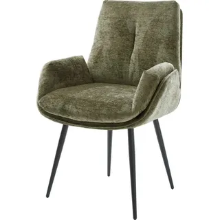 DeLife Esszimmerstuhl Clea-Flex Chenille Olive 4-Fuß konisch Schwarz