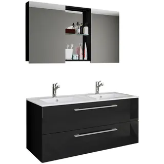 Mid.you Badezimmer , Schwarz , Metall , 3-teilig , 2,2 Schubladen , 112 cm , hängend , Badezimmer, Badmöbelsets & Badmöbelserien, Badmöbel-Sets