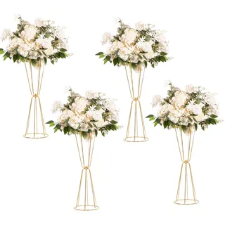 Goldvasen, Tafelaufsätze für Hochzeit, geometrischer Metall-Blumenständer für Tische, 4 Stück, 60 cm hohe Trompetenvasen für Tafelaufsätze, Party, Abendessen, Jahrestag, Zeremonie