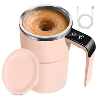 Selbstrührende Tasse,Magic Mug Selbstrührender Becher Self Stirring Mug Milk Coffee Cup,Edelstahl,Kakao Tasse Smart Cup Für Kaffee, Tee, Heiße Schokolade, Milch, Kakao, Protein (Model 2 Pink)