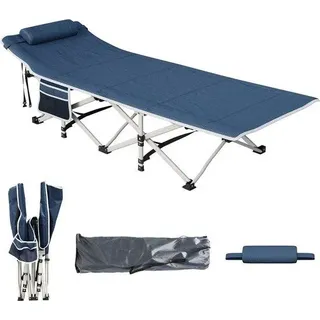 Faltbares Campingbett für Erwachsene, 28 Zoll extra breit, schwer tragbares Campingbett mit extra dicken Matratzen, bequeme Schlafbetten mit einer Kapazität von 300 kg für Reisen/Büro/Außen - Blau