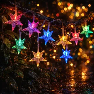 ALEGRE® Weihnachts Lichterkette Sterne, 1,5M 10 LED Sternen Lichterkette Batterie, Bunte Sterne Lichterketten Innen Außen, Sternenlichterkette für Weihnachten, Kinderzimmer, Hochzeit, Garten, Camping