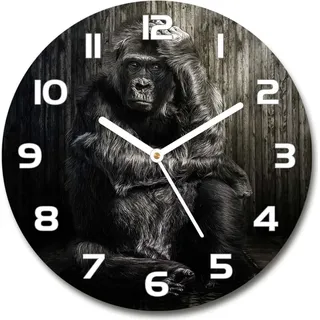 Wanduhr aus Glas 30fi Glasbild Glasuhr Gehärtetes Glas - weisse-zeiger - Gorilla - Schwarz
