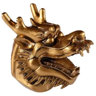lachineuse - Figur Kopf des chinesischen Drachen – Figur Drache – 13,5 x 15 x 11 cm – Symbol für Kraft, Stärke & Langlebigkeit – asiatische chinesische Dekoration – für Büro, Haus – Farbe Gold