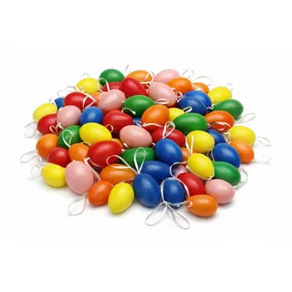 KAMACA 48er Set Bunte Ostereier zum Aufhängen – Mix aus 24x 6 cm & 24x 4 cm – Wetterfester Osterschmuck für Draußen & Drinnen – Wiederverwendbare Osterdeko für Osterstrauch & Garten