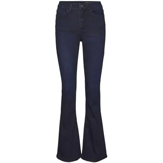 Noisy May Damen Flared Schlag Jeans | High Waist Denim Stretch Hose | Wide Vintage Pants NMSALLIE, Farben:Dunkelblau, Größe:30W / 32L