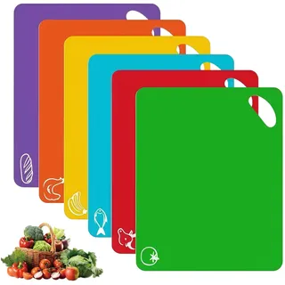 6 Stück Kunststoff Schneidebrett Set Küchen Schneidebrett Kunststoff Groß, Schneidebretter Schneidematten spülmaschinenfest BPA-Frei Rutschfest, Frühstücksbrettchen für Fisch/Gemüse/Obst/Fleisch/Brot