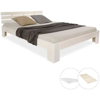 Homestyle4u Holzbett Weiß Kiefer Bettgestell - 144 cm X 66 cm X 204 cm