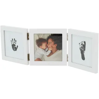 Dooky Happy Hands Triple Frame Klein, Foto und Abdruck, Baby | Stilvoller weißer Rahmen für Foto und zwei Abdrücke, einfache Anwendung, Maße 40 x 13 cm, ideal als Geburtsgeschenk