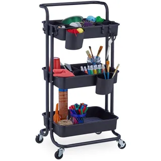 Relaxdays Rollwagen, 3 Etagen, 2 Bremsen, Allzweckwagen für Küche und Büro, Rollregal HBT: 86x43x42 cm, Metall, schwarz
