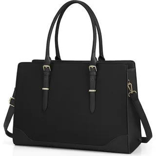 IGOLUMON Damen Handtasche Schwarz Kunstleder Laptoptasche 15.6 Zoll - Schwarz