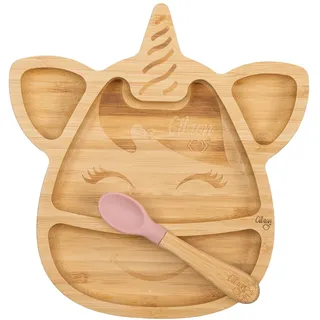 Citron Citron Geschirr-Set aus Bambus mit Saugnapf und Löffel in Rosa