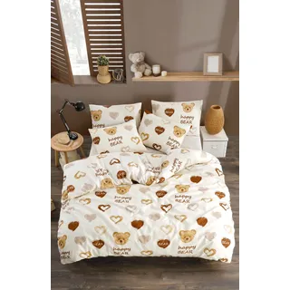 L'Essentiel Linge de Maison, Teddy Bear Heart, Doppel-Bettbezug-Set, Senf, 65 % BAUMWOLLE / 35 % POLYESTER, 200 x 220 cm - Gelb, Weiß